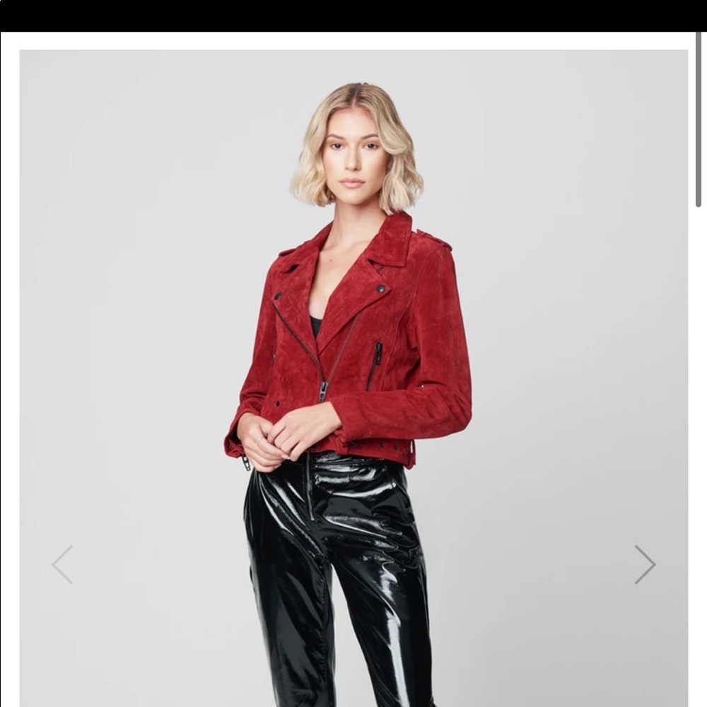 Blank NYC Cardinal Red Leather Suede Moto Jacket